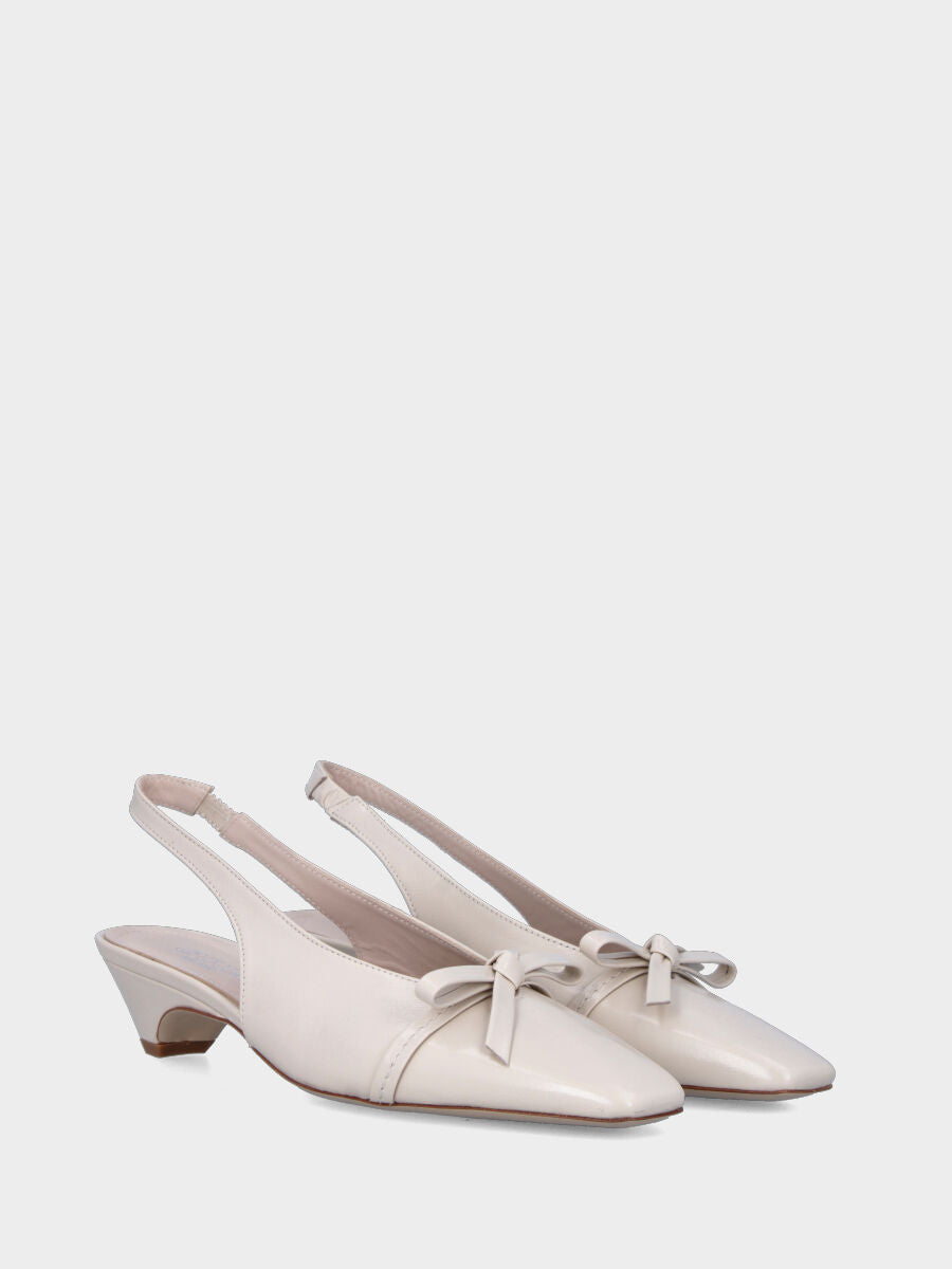 Slingback in verlux beige con tacco semi zeppa e fiocco sulla pianta