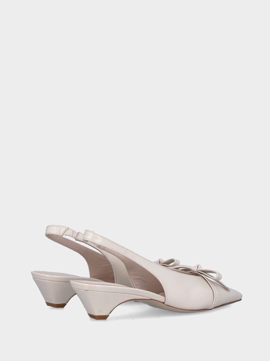 Slingback in verlux beige con tacco semi zeppa e fiocco sulla pianta