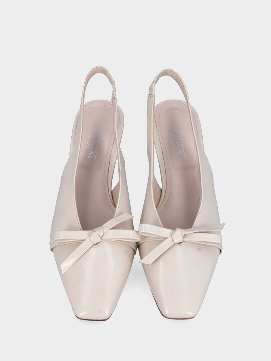 Slingback in verlux beige con tacco semi zeppa e fiocco sulla pianta