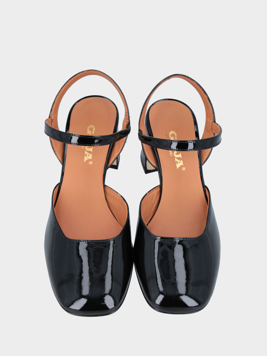 Slingback in vernice nera con punta quadrata e cinturino elasticizzato