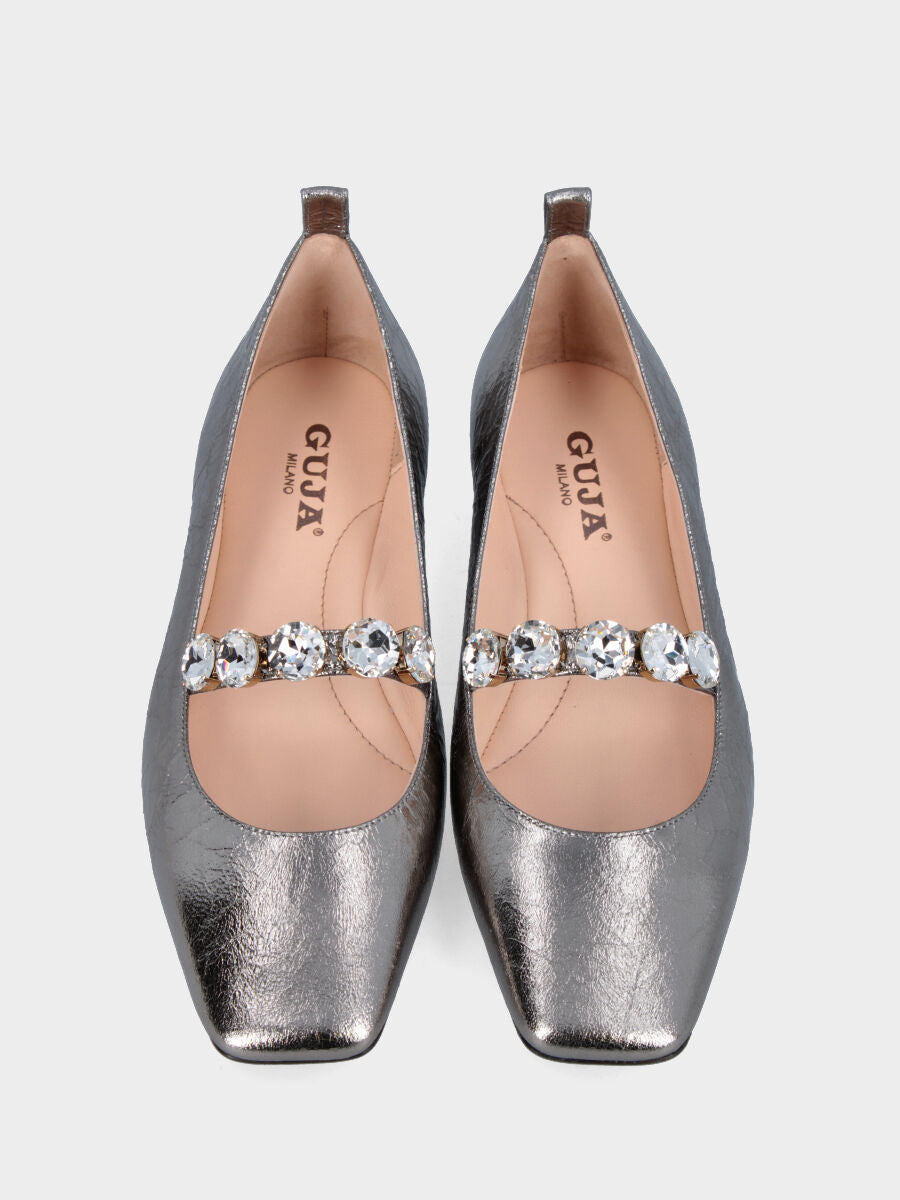 Ballerina in laminato acciaio con cinturino decorato di cristalli