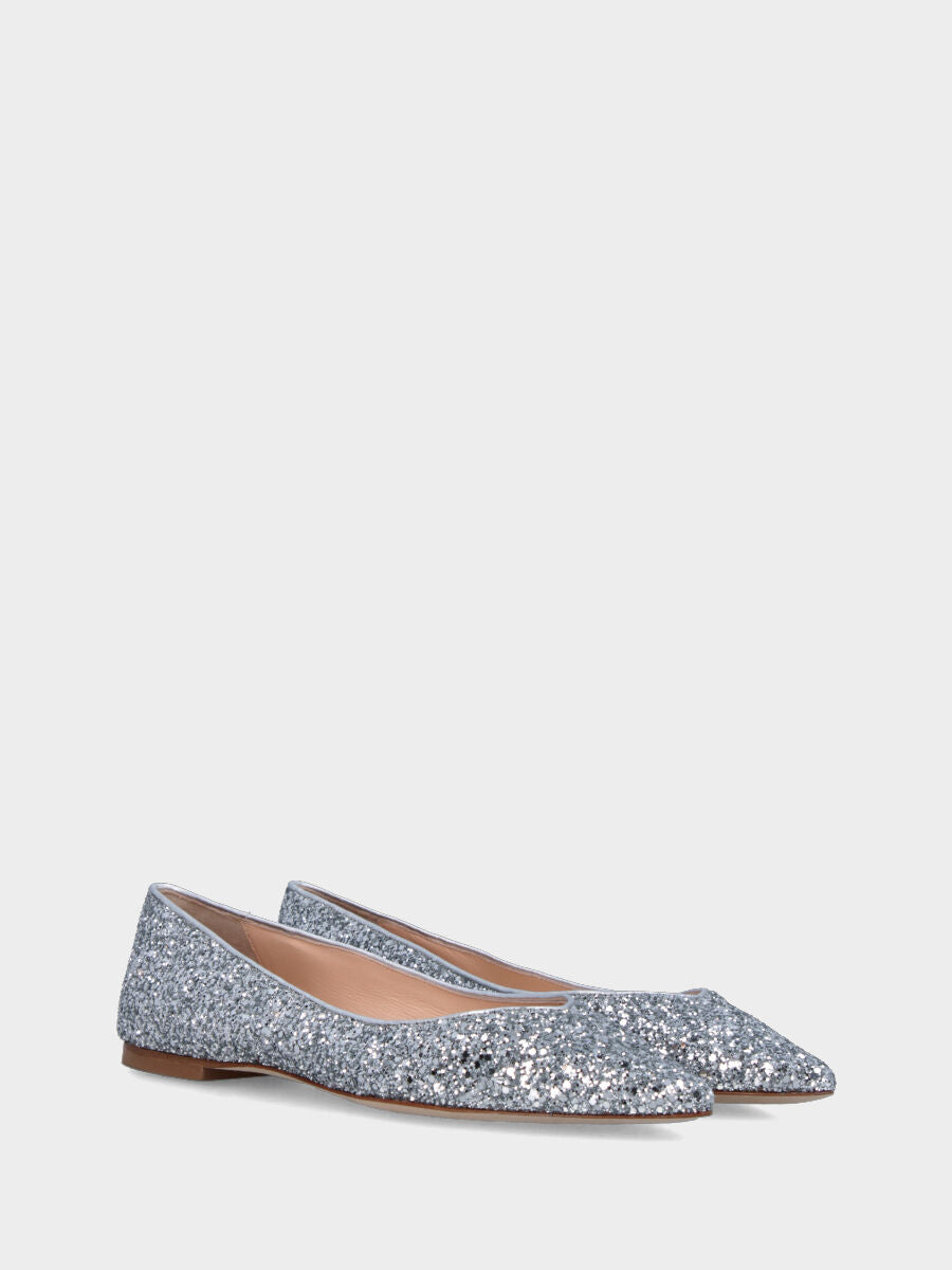 Ballerina con glitter argentati con scollo a V e tacco flat