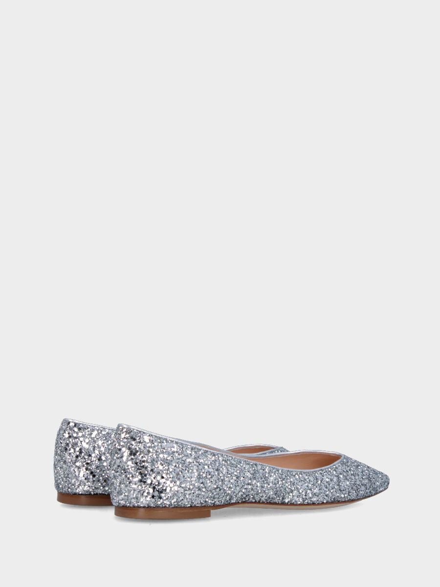 Ballerina con glitter argentati con scollo a V e tacco flat