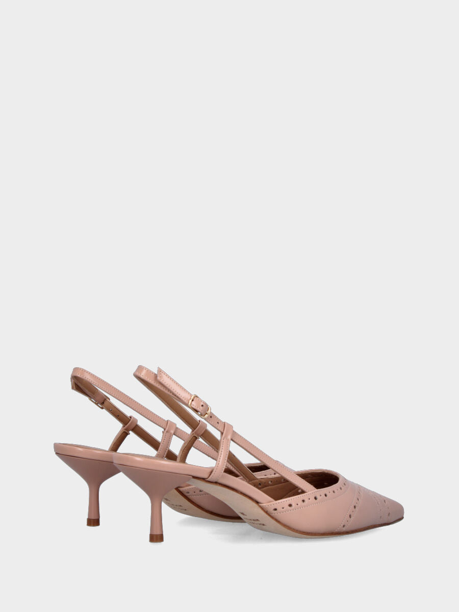 Slingback in capretto beige con tacco sottile a calice