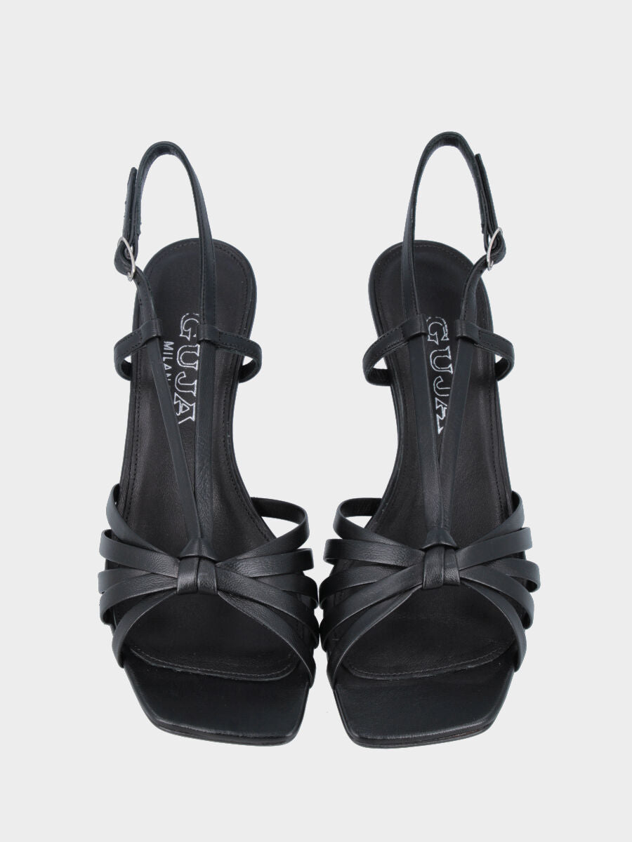 Sandalo in nappa nera con punta quadrata e tacco a calice