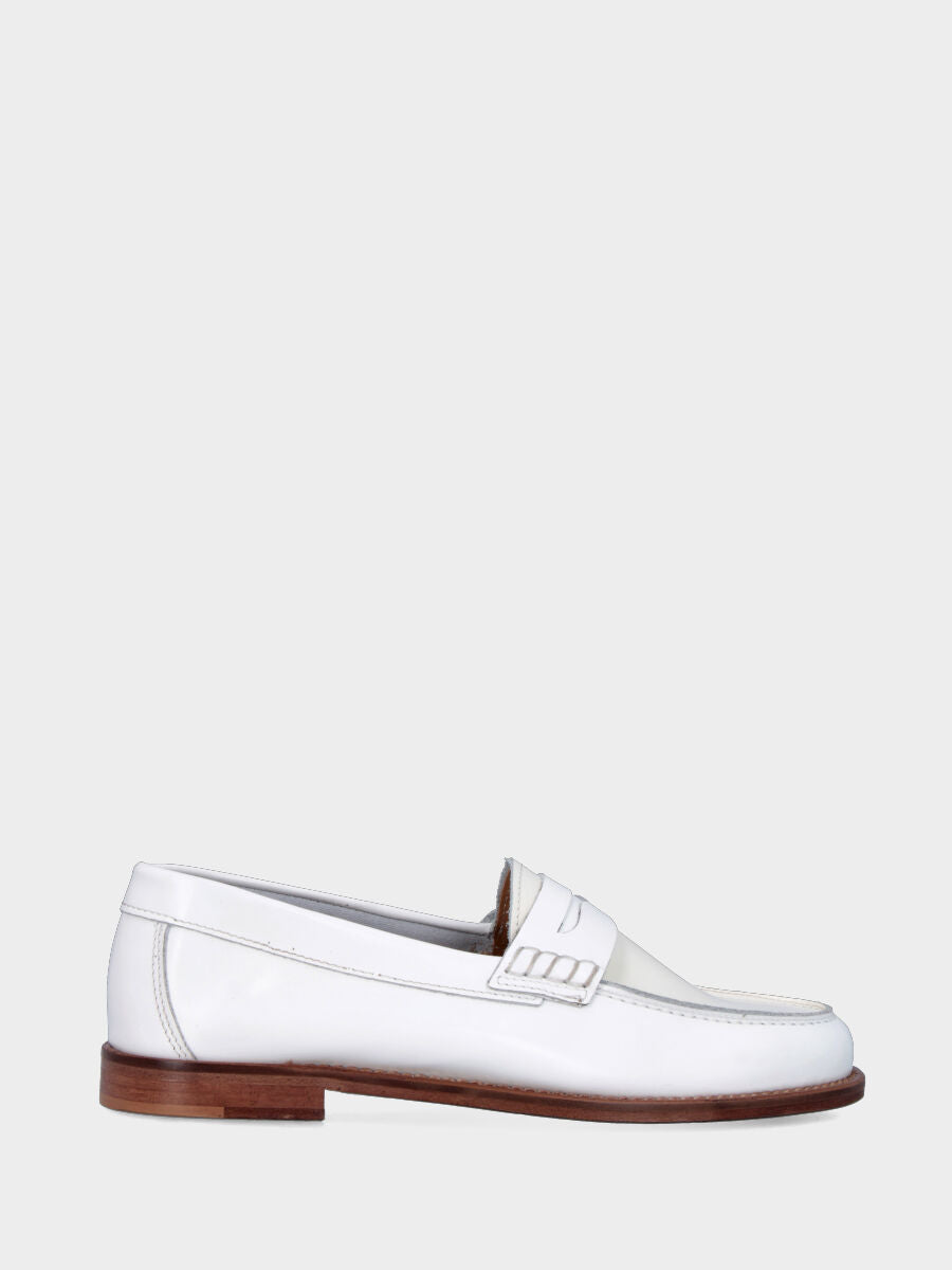 Mocassino college in vitello abrasivato bianco panna