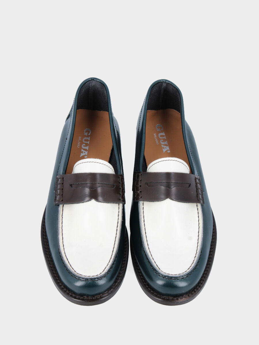 Mocassino college in vitello abrasivato verde e multicolor