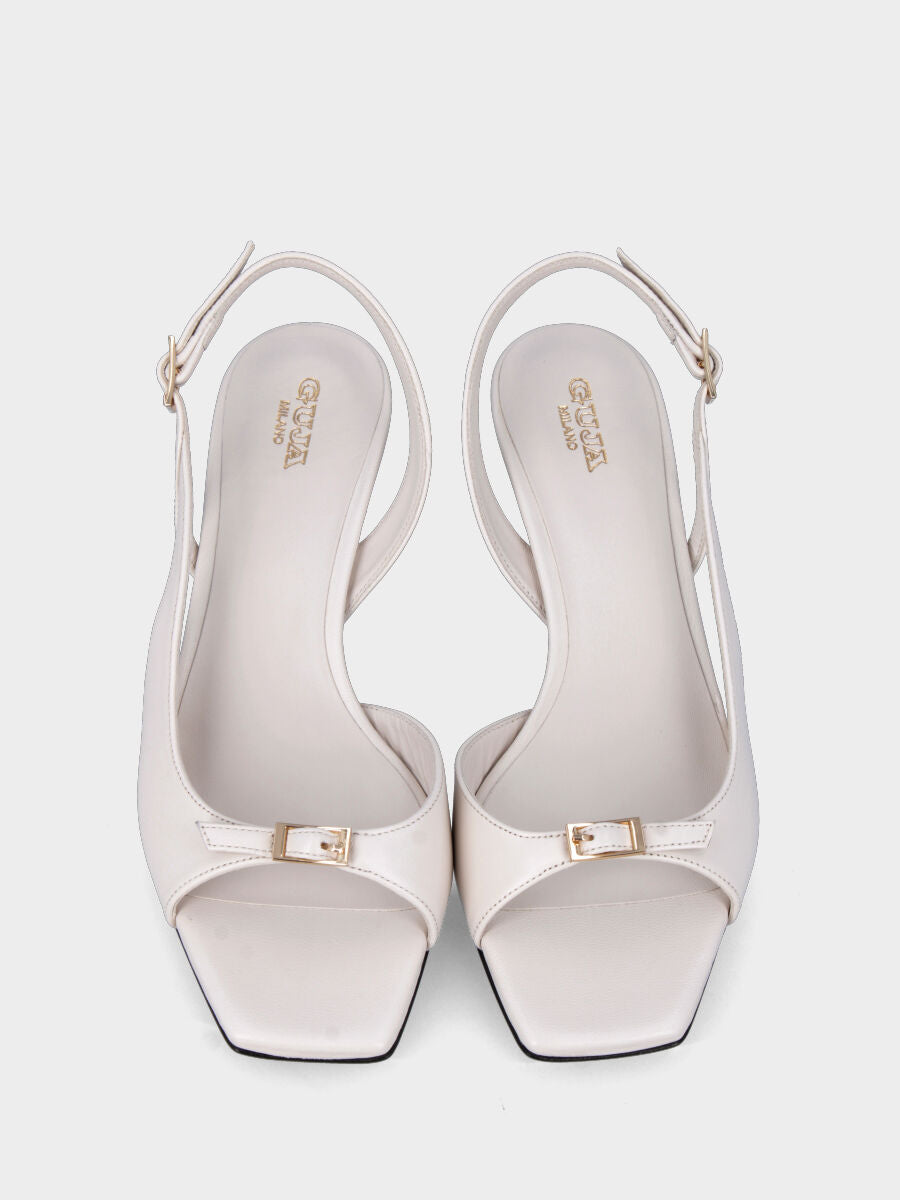 Sandalo in nappa bianca con listino incrociato e suola in cuoio