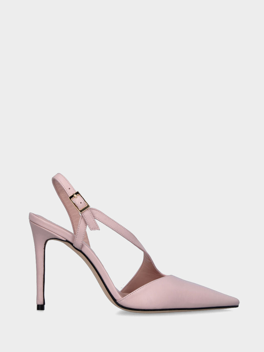 Slingback in nappa rosa con listino obliquo e tacco stiletto a coda