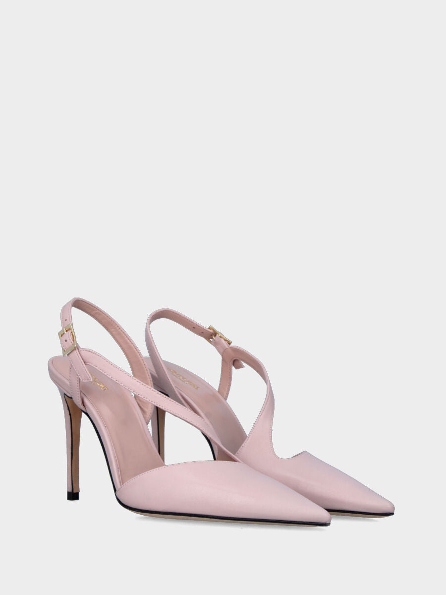 Slingback in nappa rosa con listino obliquo e tacco stiletto a coda